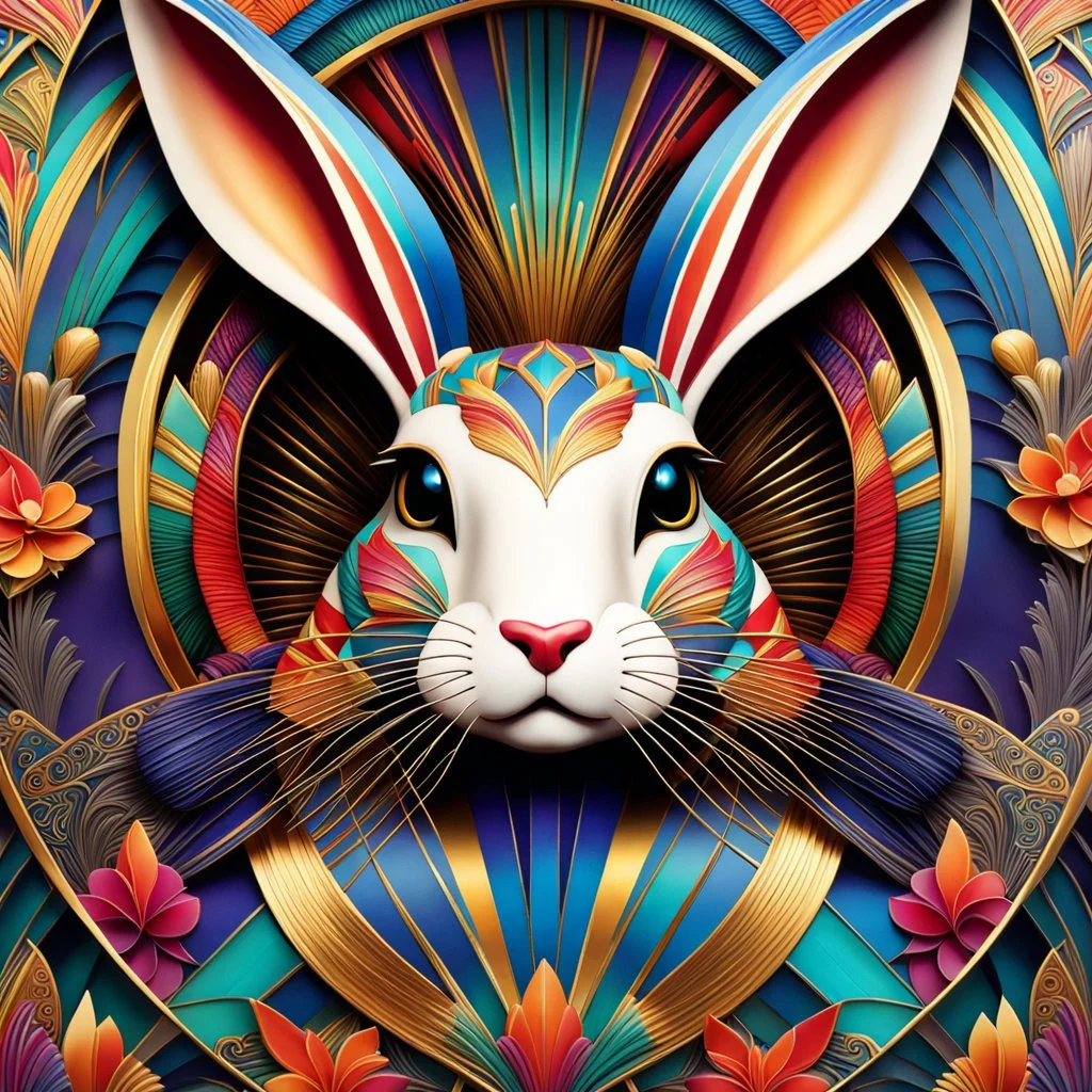 Beautiful rabit colorful art Deco, amazing artwork, hyper detailed, ultra maximalist quality, 12k