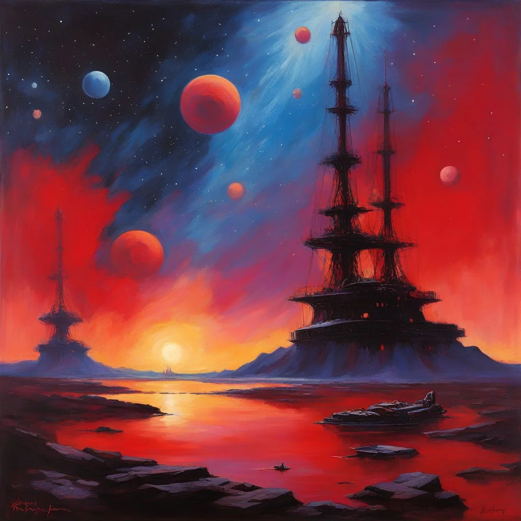 (Art by karoly ferenczy) In the outer reaches of the Orion Nebula, where the light of dying suns dyes the cosmic dust in shades of crimson, they still patrol: The vessels of the "Rusty Armada." This collection showcases the majestic, industrial behemoths of humanity in an era where function reigns supreme over aesthetics. Each piece captures the sheer mass of these metallic colossi—from the glowing red thrusters fighting the relentless gravity of alien worlds to the weathered hulls scarred by a