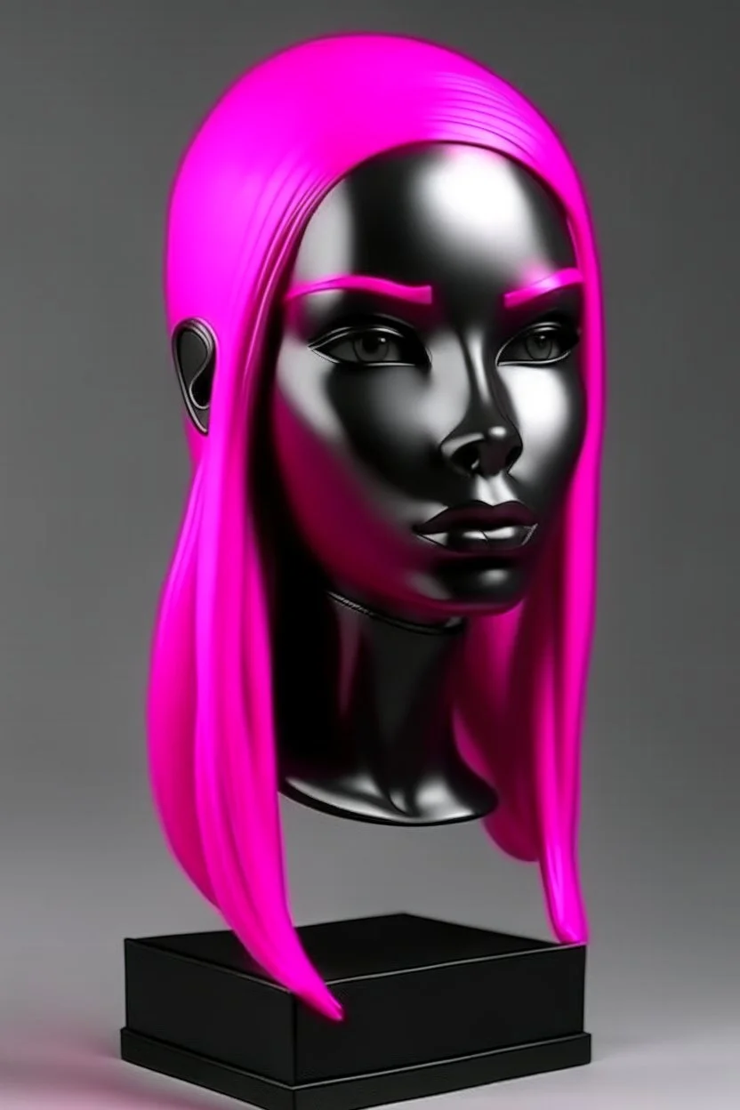 Black rubber face with rubber effect in all face with fuxia long rubber effect hair