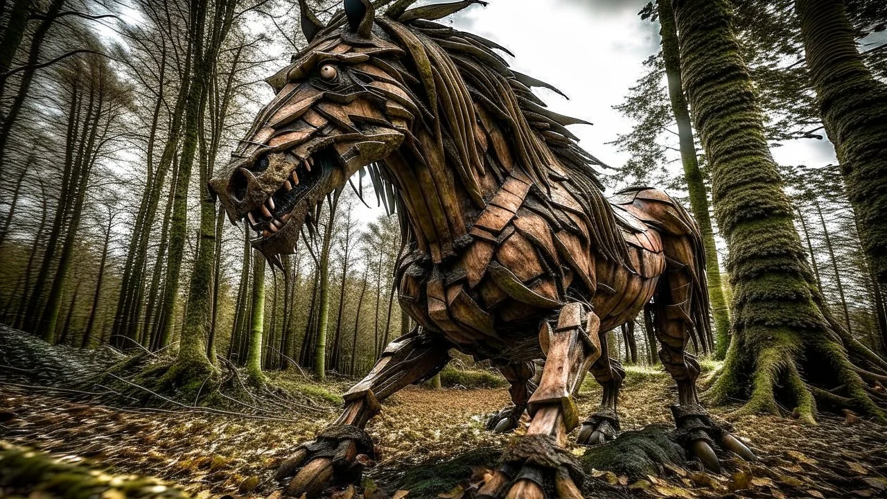 monster horse with claws and fangs in woodland