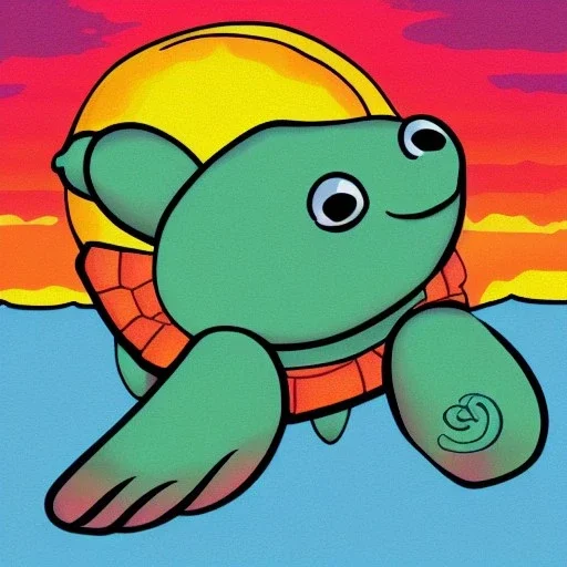 cartoon turtle and sunset