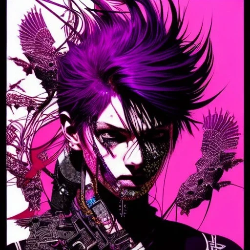 beautiful punk girl, hyper detailed, hyperdetailed, intricately detailed, illustration by <kilian eng> <Yoji Shinkawa>, purple tones,