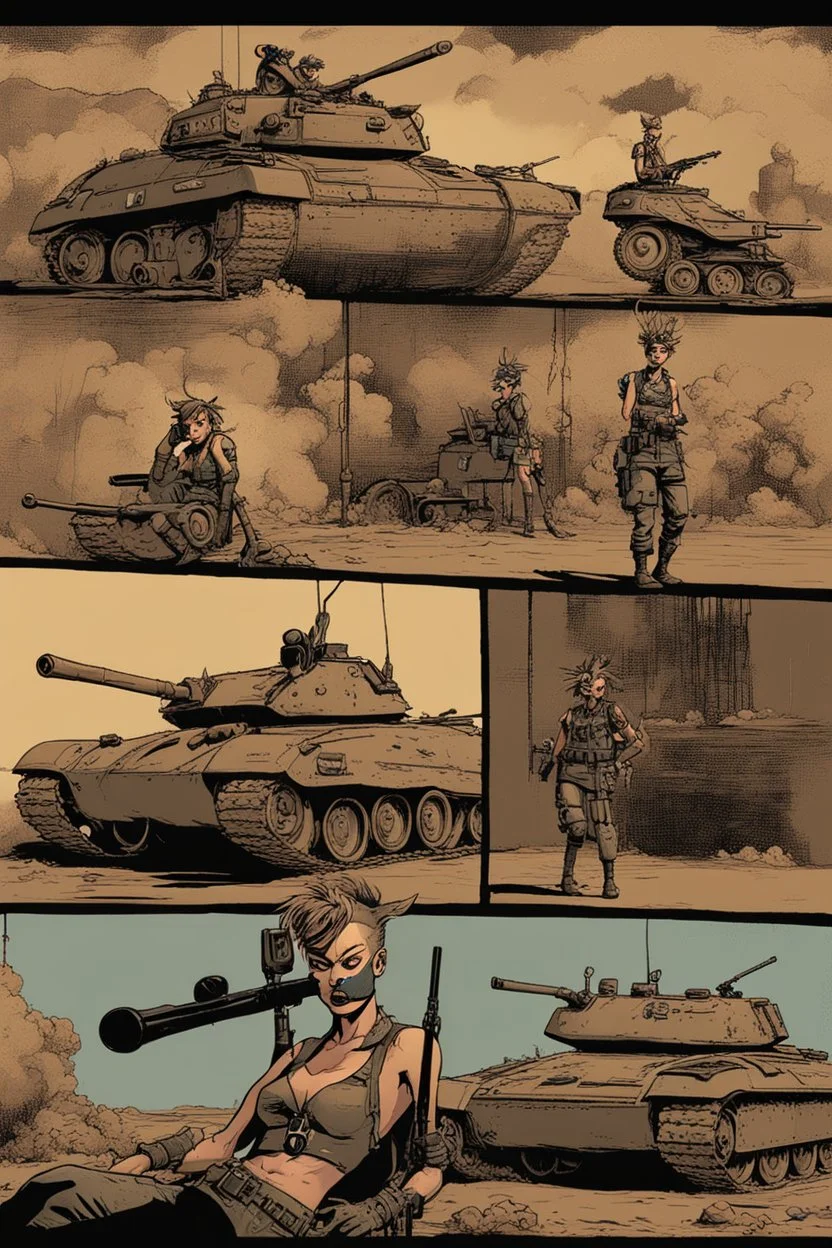 "Tank Girl: Apocalypse." Now... what does it look like? No! Did that before-- What? No, not that way! Damn deadlines. Setting me off completely. Too much pressure. Mixing up the scenes! Too much caffeine. That's it. Damn coffee overdose! What's that? No! You didn't want any kangaroo armies! Now wait a minute. You can't breathe. Too hot in here. Gotta open your eyes! Your mouth! What? They're open? Impossible-- You can't breathe! What? Fly? You are not going to fly! That's insane