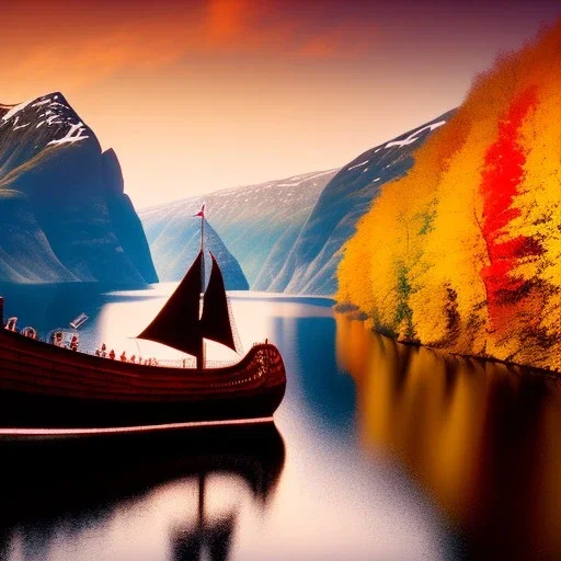 Nærøyfjorden Verdsarvpark, autumn, jim west with one eye on a viking ship, in the style of pixar