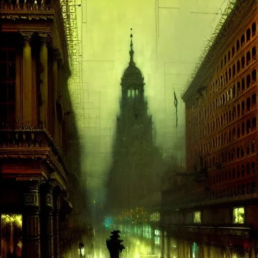 NeoFascist Neoclassical architecture by Jeremy mann, John atkinson Grimshaw,