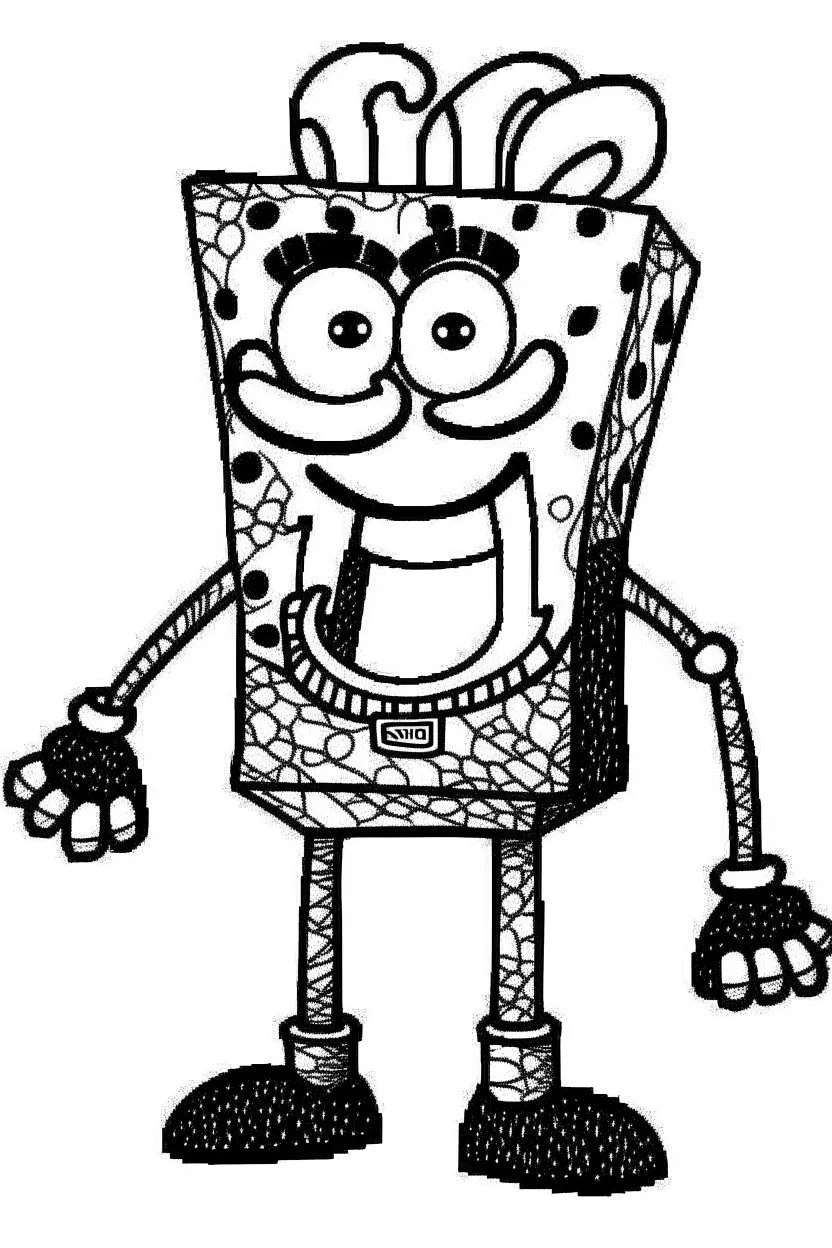 a black and white picture of spongebob square pants simple thin crisp lines. kids. no shading. with no color