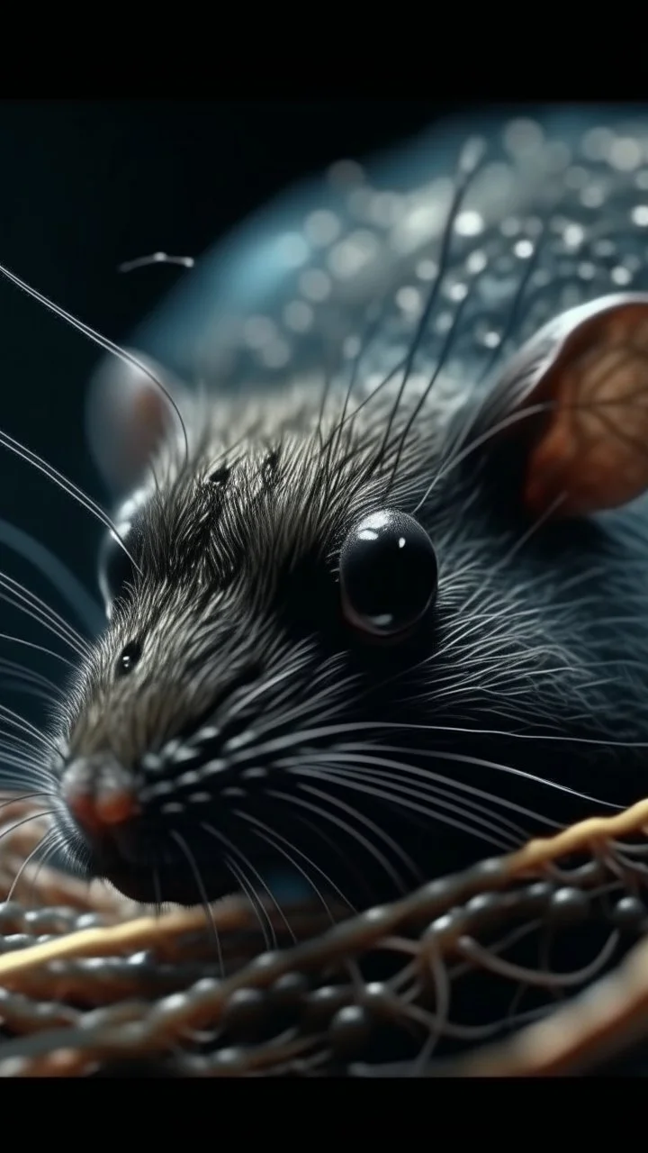 A hyperrealistic macro shot of a mouse out of a spider web, intricate details, soft natural light, screen captured from 4K Blu-ray