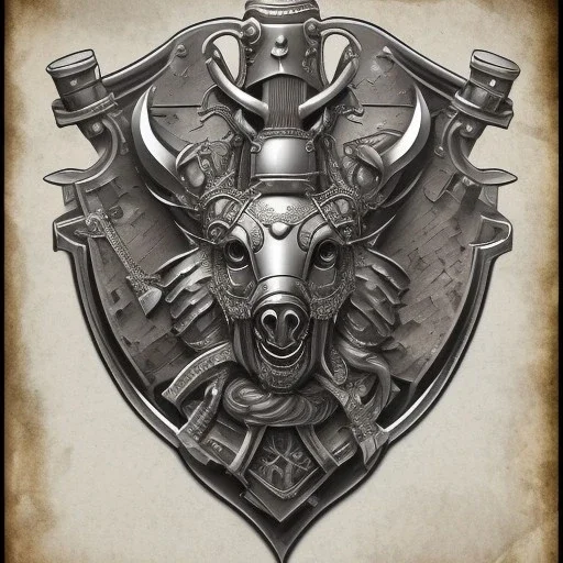 coat of arms of an city of blacksmith with tatoos, very detailed, black