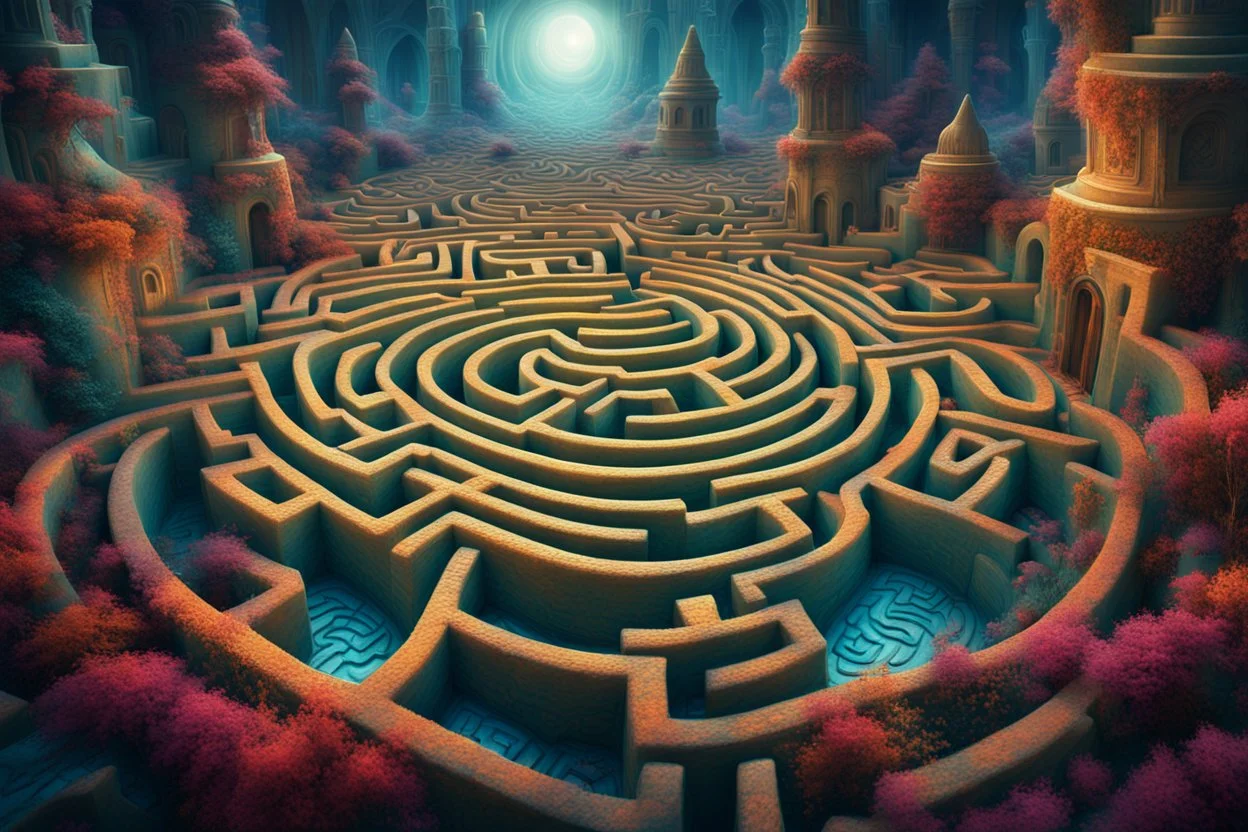 Fantasy artwork. One of the winning photos captures an otherworldly, imaginative-style work of art depicting a dreamlike maze. The images are elegant, detailed, and complex, with cinematic lighting, vibrant colors, whimsical structures, and beautiful fantasy themes. Ultra-detailed fantasy canvas oil painting photo, realistic 4K, very attractive and beautiful dynamic lighting, award-winning dreamy landscape watercolor patchwork in pastel colored watercolors. Modifiers: Nikon D850 highly detailed