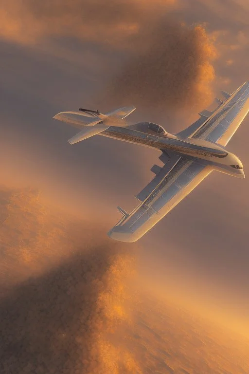 make a plane flying over a city throwing some sahara dust