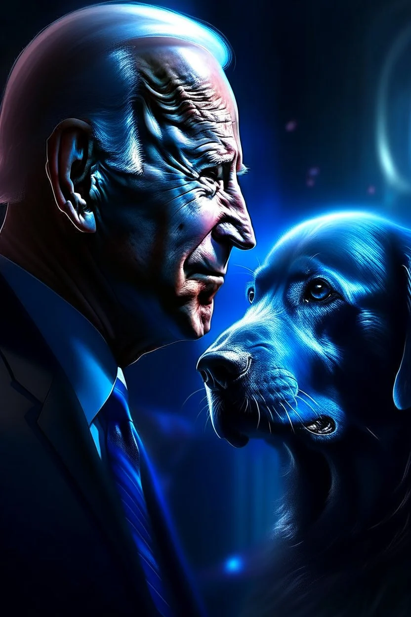 biden looking like a dog, 4 k, down light, depth of field, trending art, spray paint, high detail, fantasy art, alien connection, future tech