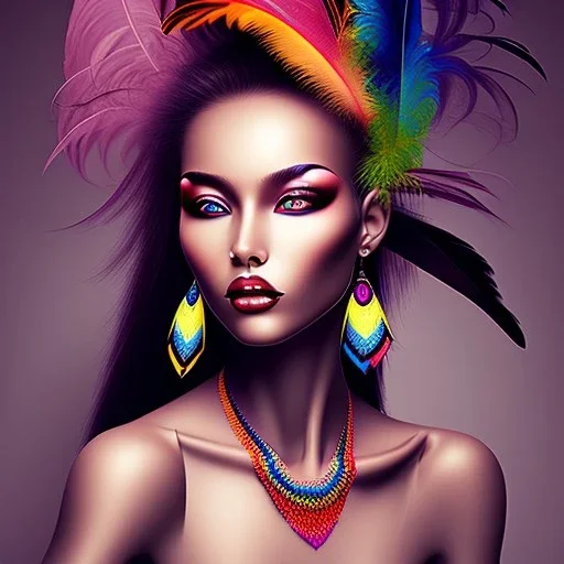 Black beautiful women with colorful feathers