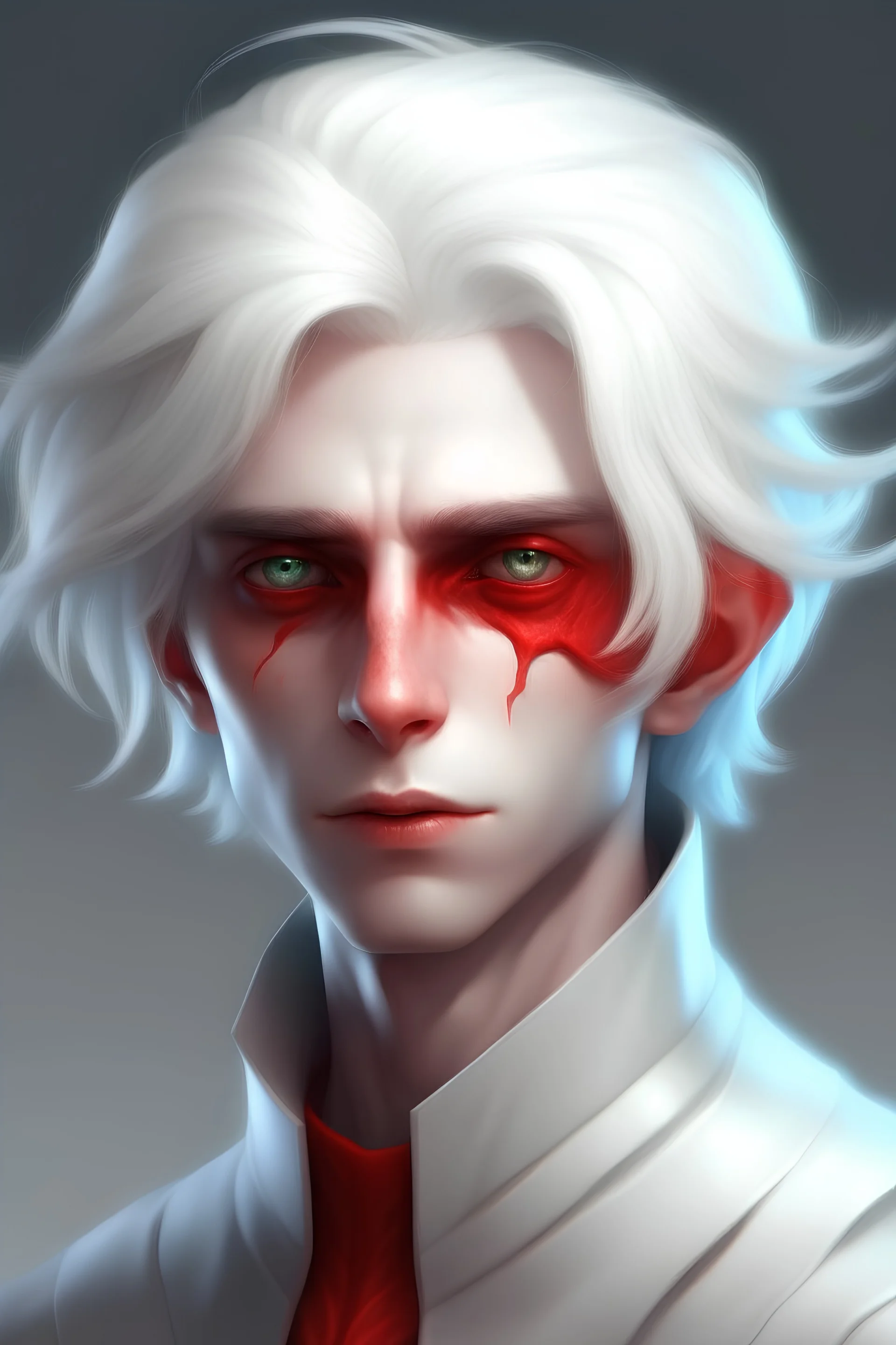 Handsome red-skinned alien with white hair