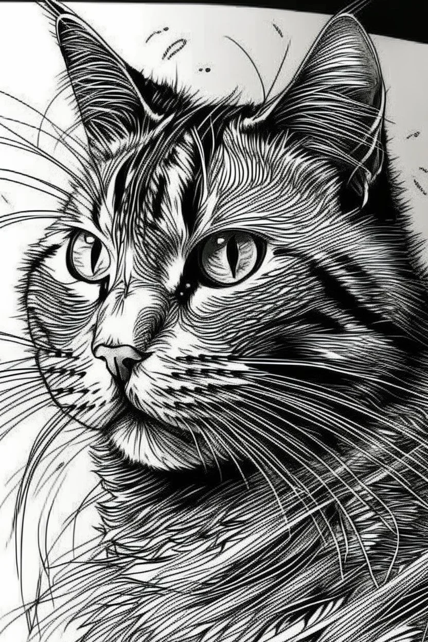 Amazing drawing of a cat with scribbles by pen