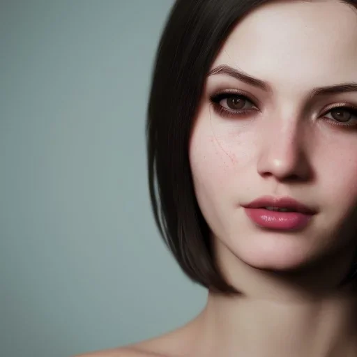 potrait sexy girl, close-up, short hair, smile, , 8k ,rtx ,eyebrows like serious,facing left, hyper realistis