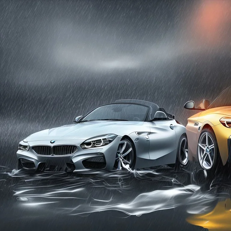 2022 BMW Z4 in the rain with a reflection in water