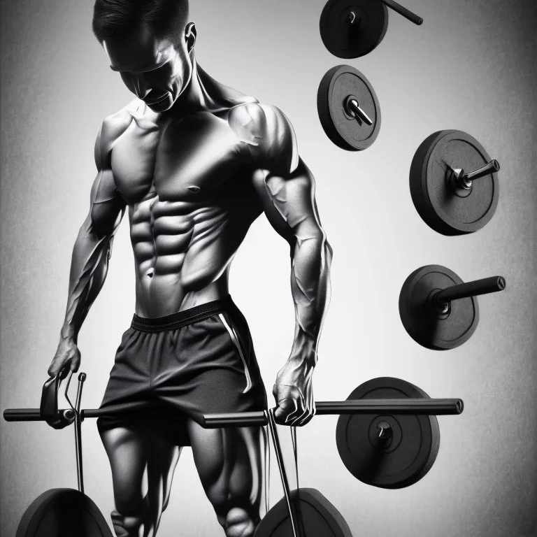 a man doing fitness, realistic foto, drawn with a pencil