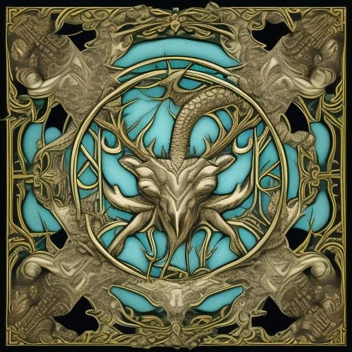 emblem of an elvish forest city with a stag horn on it, very detailed