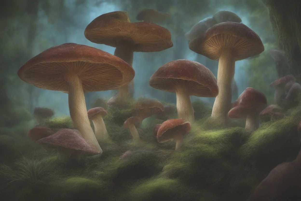 prompt 26: Enchanted forest mushrooms::1 luminous caps, mystical glen, fairy realm, macro fantasy, nature::0.9 magical, mushrooms, forest, enchanting, fantasy::0.7-ar 16:9 --v 5.2 --s 250