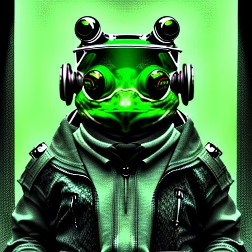 cyberpunk frog, smoking, green filter