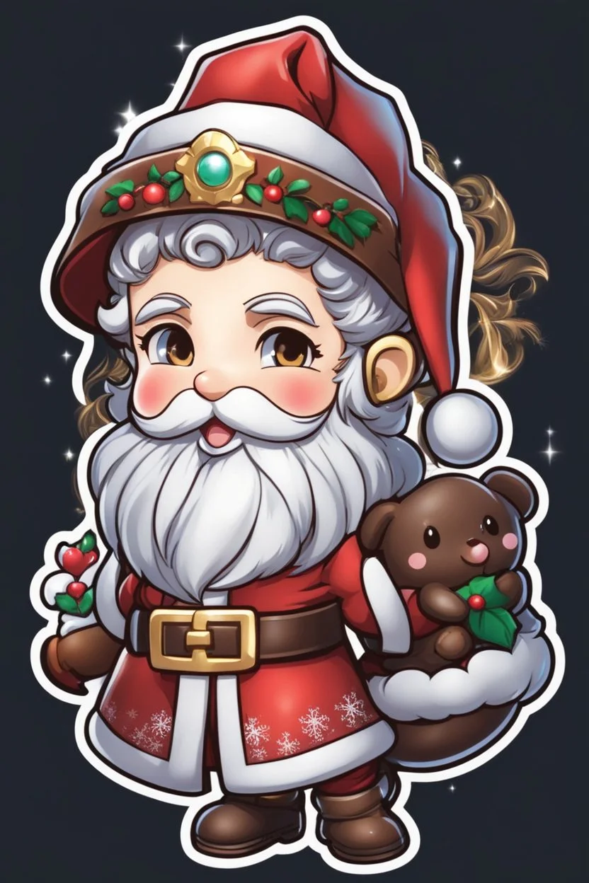 Cute Chibi santa-claus in 8k sticker, style of fairy academia, hug big Chocolate, intricate details, highly detailed, high details, detailed portrait, masterpiece,ultra detailed, ultra quality