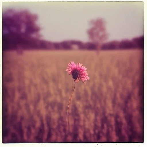 single long stem wildflower in a field, polaroid, tender, vintage, award winning landscape photography, nature photography, r/mostbeautiful