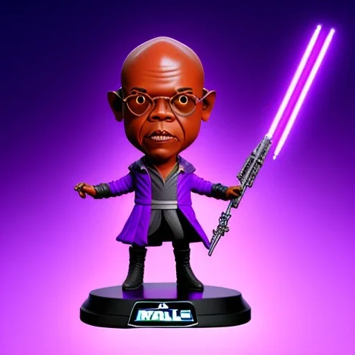 Bald mace windu Samuel Jackson purple bobblehead with boots, handle