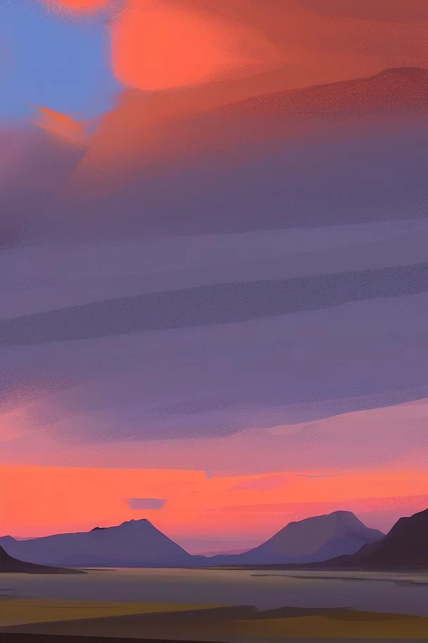 basic paint of big rock mountains with and orange dawn sky with no clouds close montains