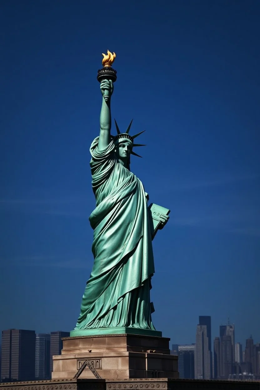 an old Dalek dressed as the statue of liberty on Liberty Island and Ellis Island