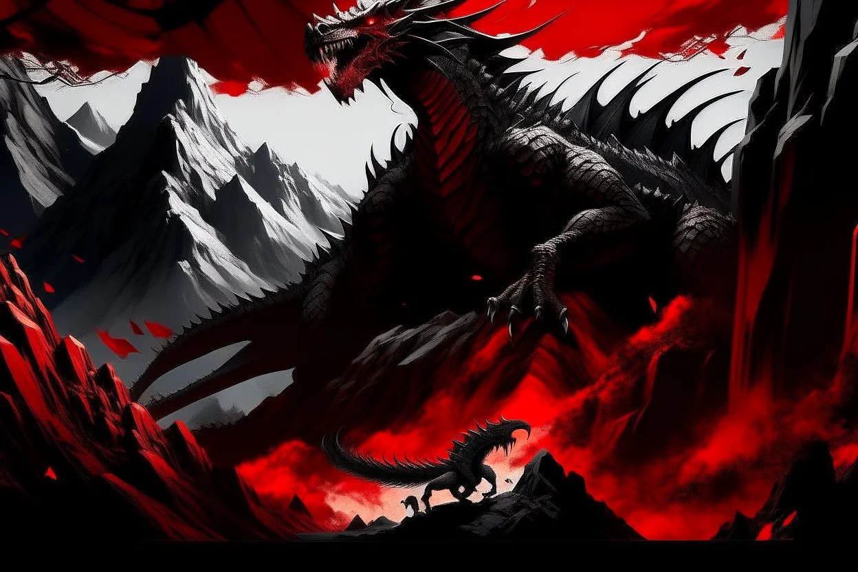 mountains, red and black, temple, dinosaur