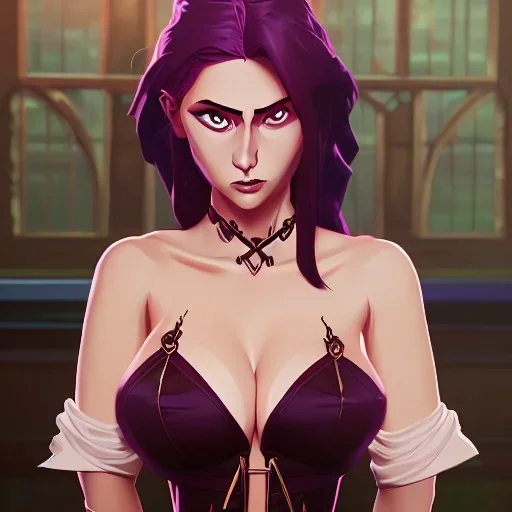 a gorgeous busty female fantasy mage caressing herself in a sensual dress