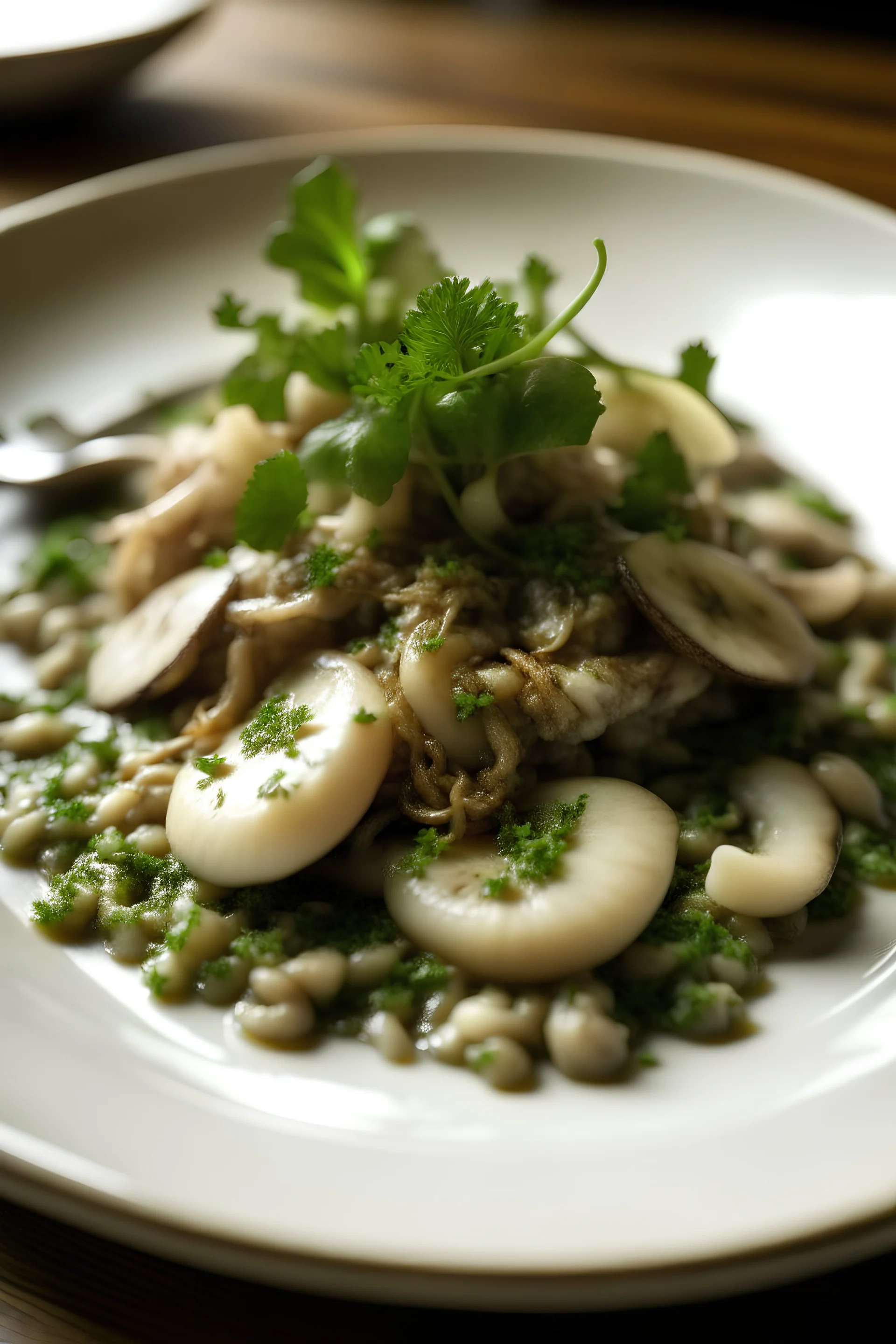 picture of a plate with an oyster king mushroom tartar