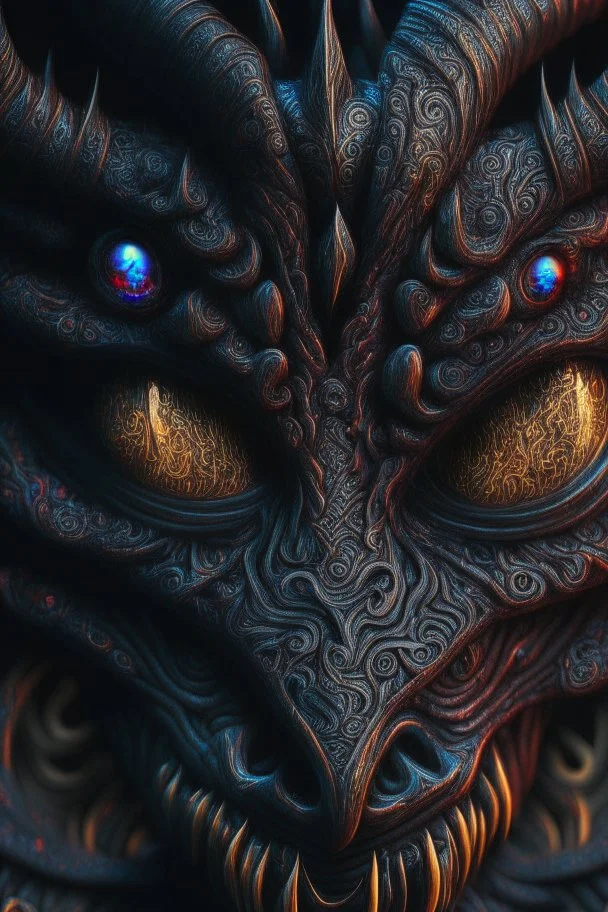 Black colorful demon,surreal, intricate, high detail, smooth, macro sharp focus, centered