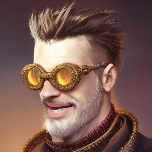 a _ fantasy _ style _ portrait _ painting _ of white male spiky hair short head smile beard round face steampunk goggles rpg dnd oil _ painting _ unreal _ 5 _ daz. _ rpg _ portrait _ extremely _ detailed _ artgerm _ greg _ rutkowski _ greg