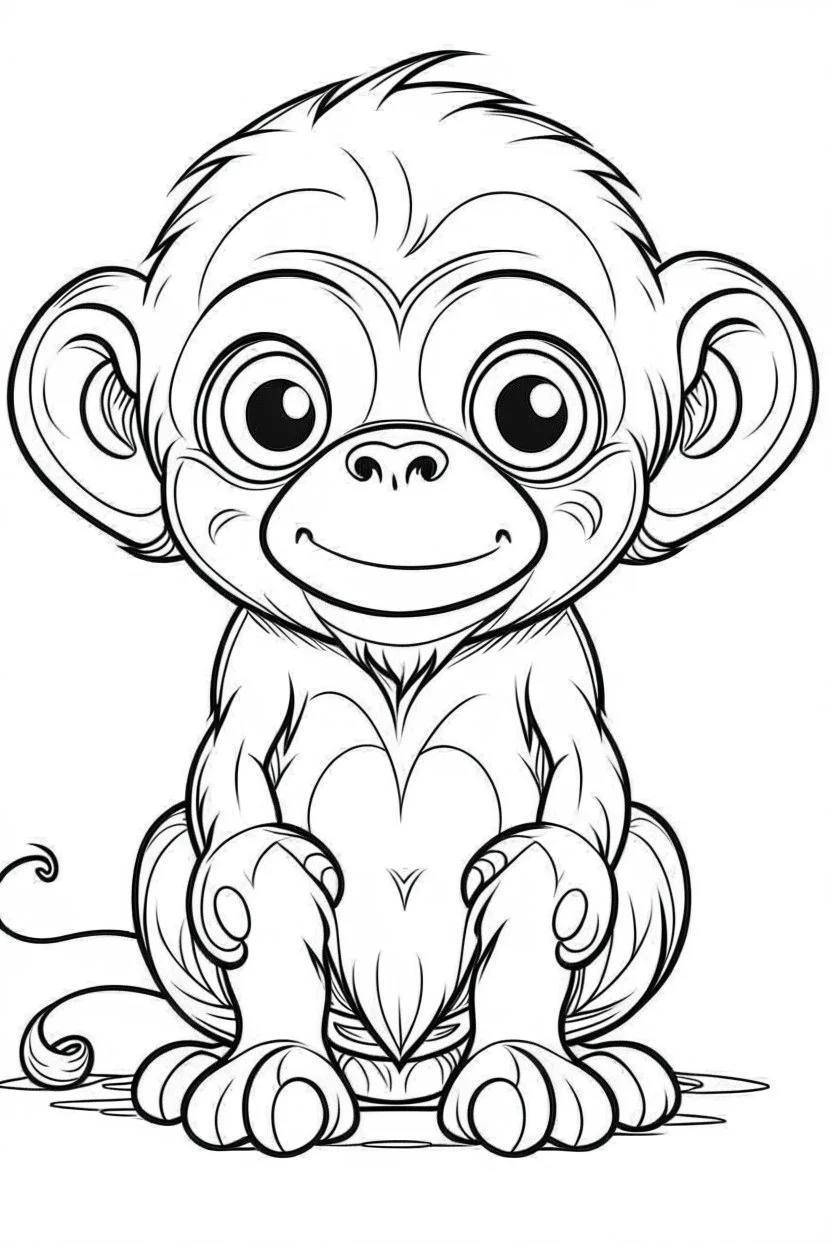 outline art for cute Monkey coloring pages with sitch, white background, Sketch style, full body, only use outline, toddlers style, clean line art, white background, no shadows and clear and well outlined.