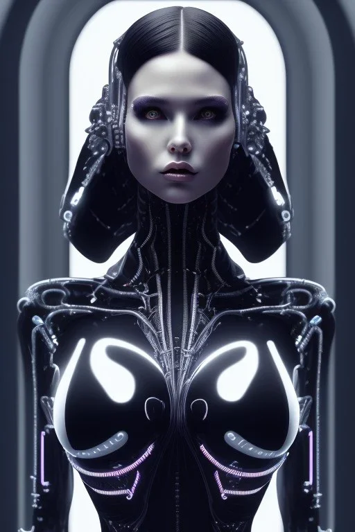 cyberpunk, black latex body, women, body portrai, big boobs, highlight eyes perfect, skin, tron, cyborg, perfekt sexy, real, dream, hr giger