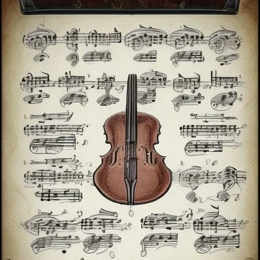 a Music notes, and instruments set in a fantasy world