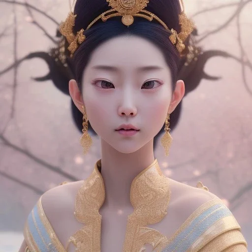 smooth hyper realistic, beautiful Japanese goddess, pale colors, dark cosmos background, cat еye, extremely sharp detail, finely tuned detail, ultra high definition, 8 k, unreal engine 5, ultra sharp focus, accurate sword wings, positive smile, lot of details, fit within portrait, Ambiance winter, perfect composition, perfect hair, perfect hands, finger up gestures