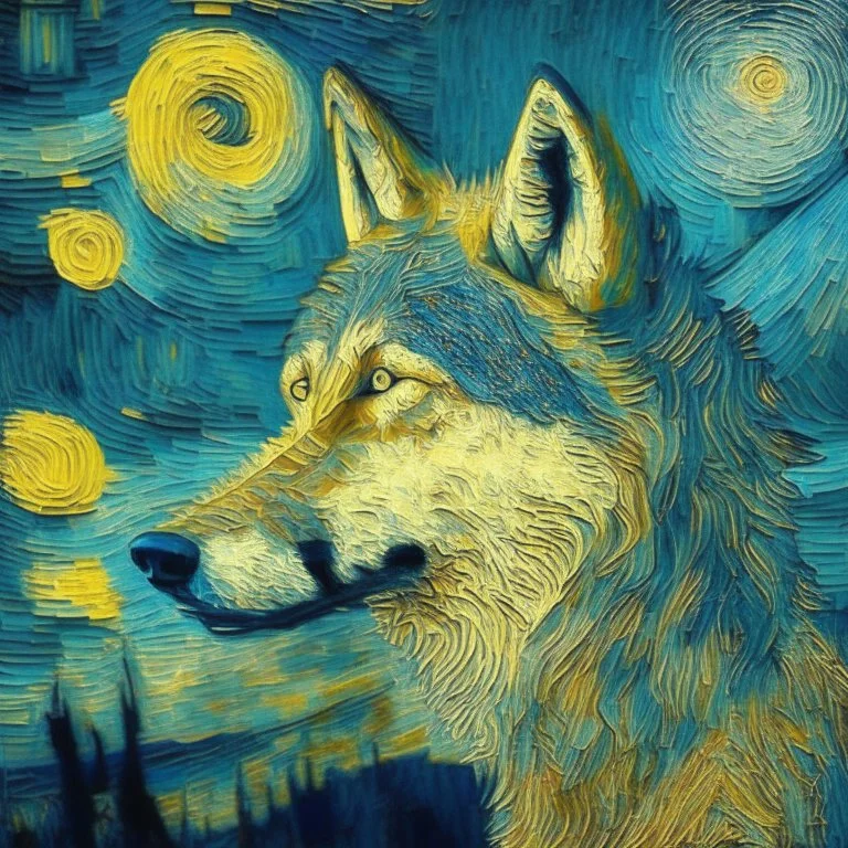 a wolf in van gogh style