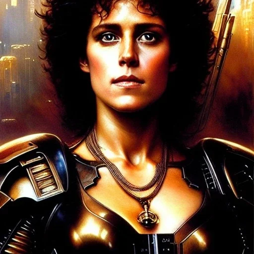 portrait beautiful face Ellen Ripley,busty,ancient metal armor balanciaga fashion clothe painting by gaston bussiere, greg rutkowski, yoji shinkawa, yoshitaka amano, tsutomu nihei, donato giancola, tim hildebrandt, oil on canvas, cinematic composition, extreme detail,fit full head inside picture,16k