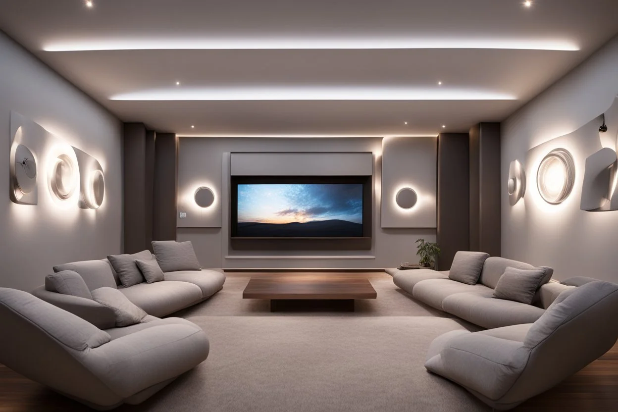 home cinema room with LED lighting in the walls make sure the room is completely symmetrical