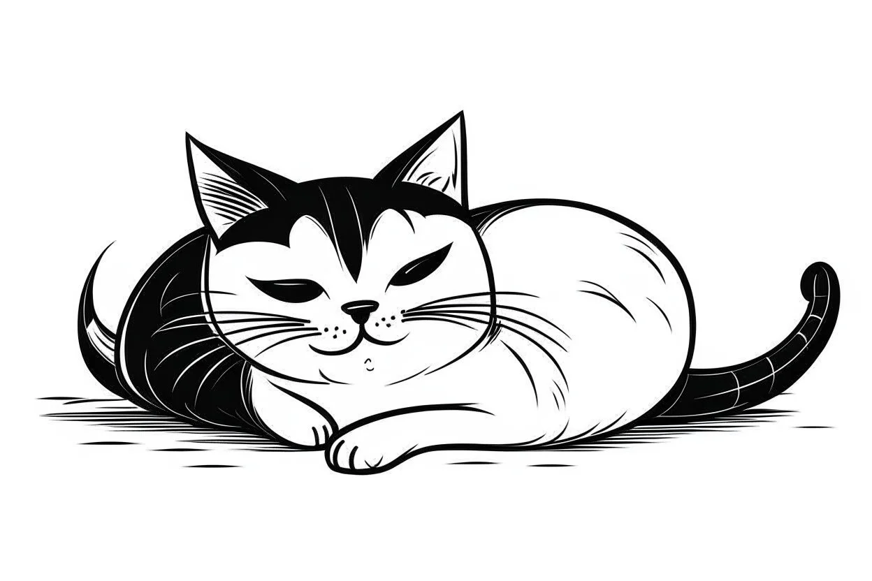 lazy cat cartoon simple black and white