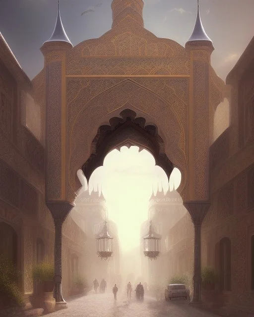 An old Arab city with a gothic_arab gate