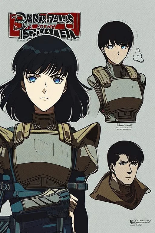 Motoko Kusanagi from "Ghost In The Shell (1995)", clad in medieval stell plate armour, alone, blue eyes, perfect, beautiful, black hair, in the style of 90-s anime, androgynous, melancholic, bleak