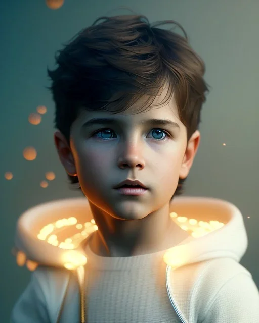 A small boy, magic child, head and shoulders, 8k resolution concept art portrait by Greg Rutkowski, Artgerm, WLOP, Alphonse Mucha dynamic lighting hyperdetailed intricately detailed Splash art trending on Artstation triadic colors Unreal Engine 5 volumetric lighting Splash art fantasy"