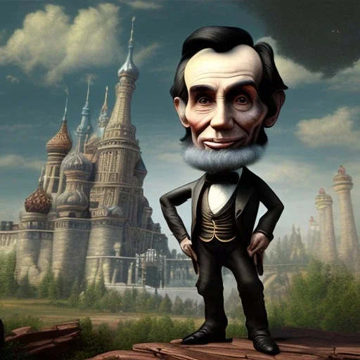 pixar style, volumetric Capitol building environment and background, realistic painting of a cute midget abraham lincoln with stovepipe hat, looking excited, volumetric lighting, dramatic lighting, detailed digital painting, anime, ornate, colour-washed colors, elegant, small minutiae, tiny features, particulars, centered, smooth, sharp focus, renderman gofur render, 8k, uhd, detailed eyes