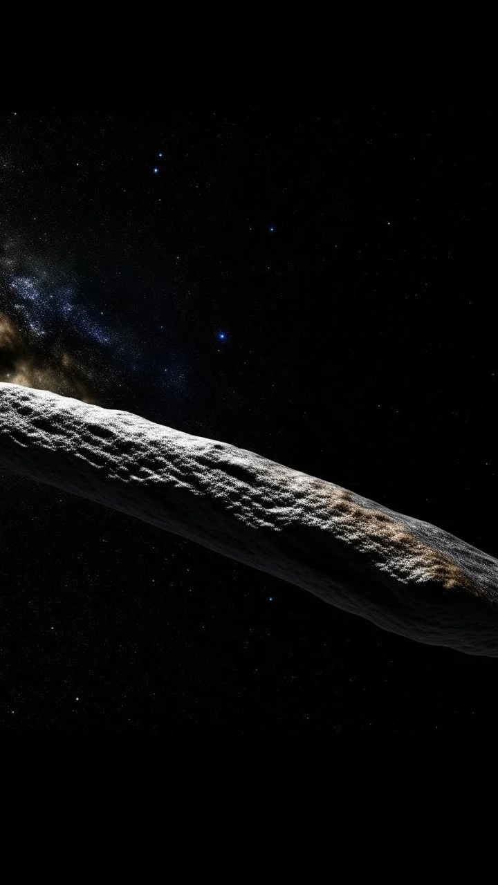 critical point abstract in the galaxy a huge cigar spaceship 13Atlas comet, show the whole object in the picture , zoomed out