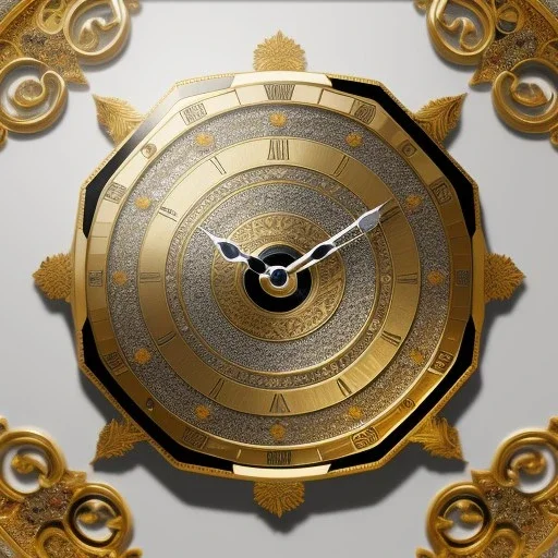 large crystal ornate square and round clock with a transparent body, wooden and black and gold, transparent, rococo, Artstation, intricate and meticulously detailed 8 k, ornate and jewels, bokeh background