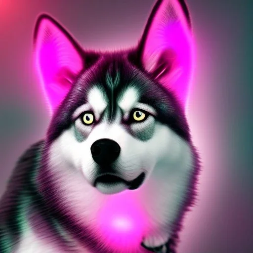 Husky, neon pink eyes, 8K, cinematic lighting, sharp focus, masterpiece, expert