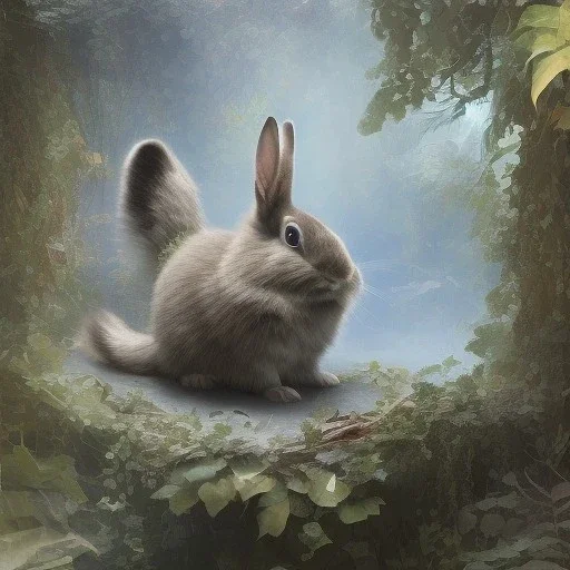 fantasy magic, sharp focus, illustration, highly detailed, digital painting, concept art, art germ and Paul Lewin and Kehinde Wiley, masterpiece silver slolo rabbit, dark blue aye